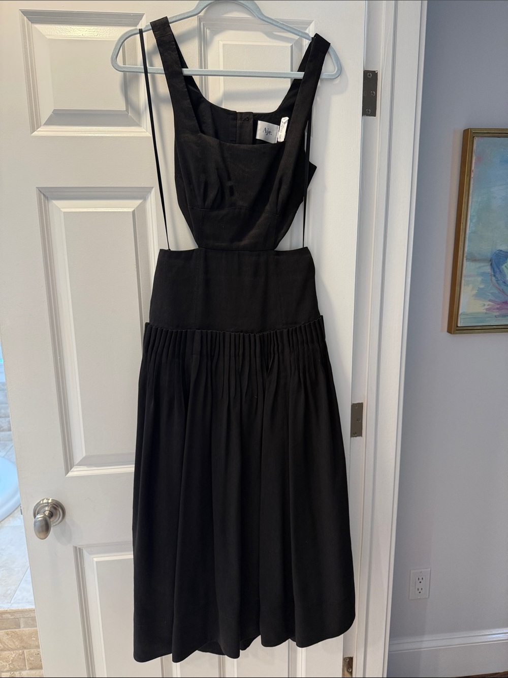 Aje Black Square-Neck Midi cut-out Dress